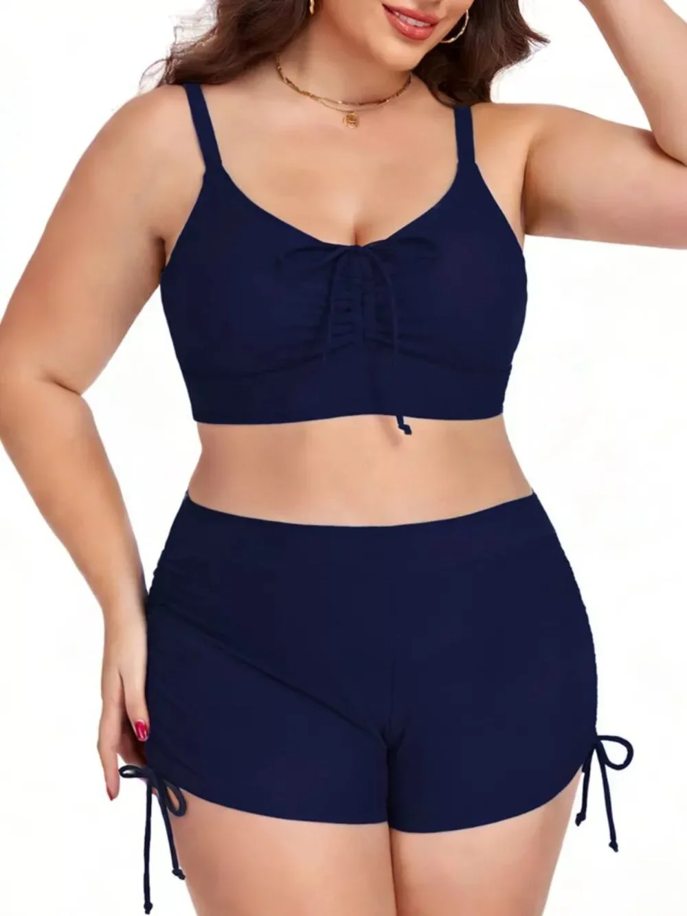 Plus Size Ruched Drawstring Swim Set - Picture 12 of 16